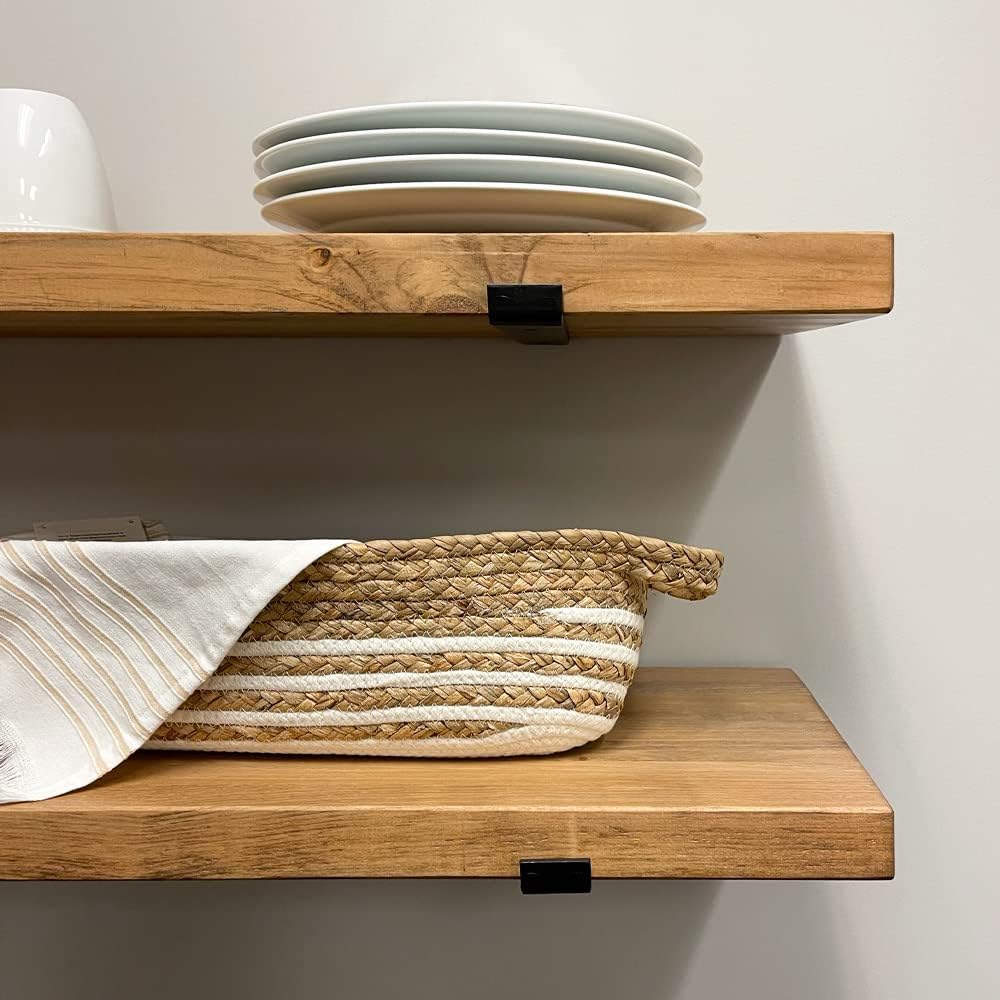 Rustic Shelves with J-Brackets Set of 2, Industrial Shelf, Kitchen Shelves, Solid Wood, Decorative Wall Storage, Heavy Duty, URBANDI (Brown, 36Wx12D)