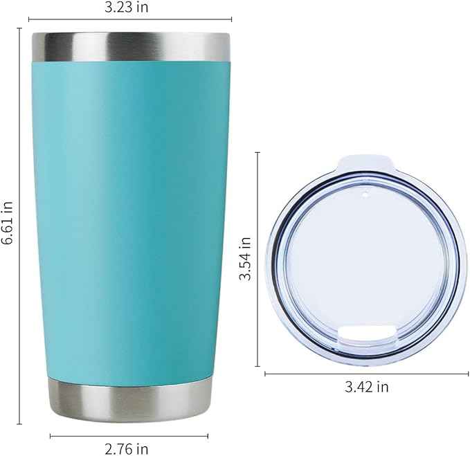 DOMICARE 20oz Stainless Steel Tumbler Bulk with Lid, Double Wall Vacuum Insulated Travel Mug, Powder Coated Coffee Cup, Light Blue, 8 Pack