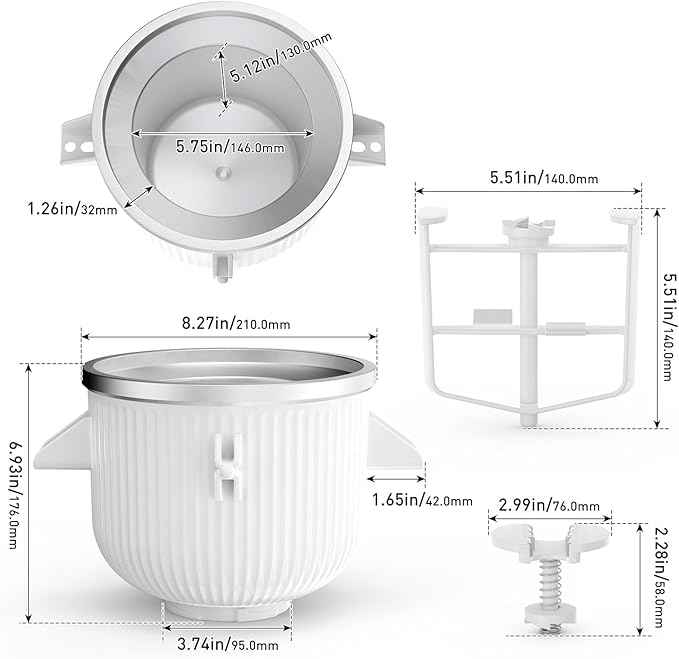 Ice Cream Attachment for KitchenAid Mixer, Ice Cream Bowl Compatible with 4.5Qt and 6QT Or Larger Stand Mixers KitchenAid Attachment, Frozen Yogurt & Sorbet Gelato Maker Attachment, 2 Qt White