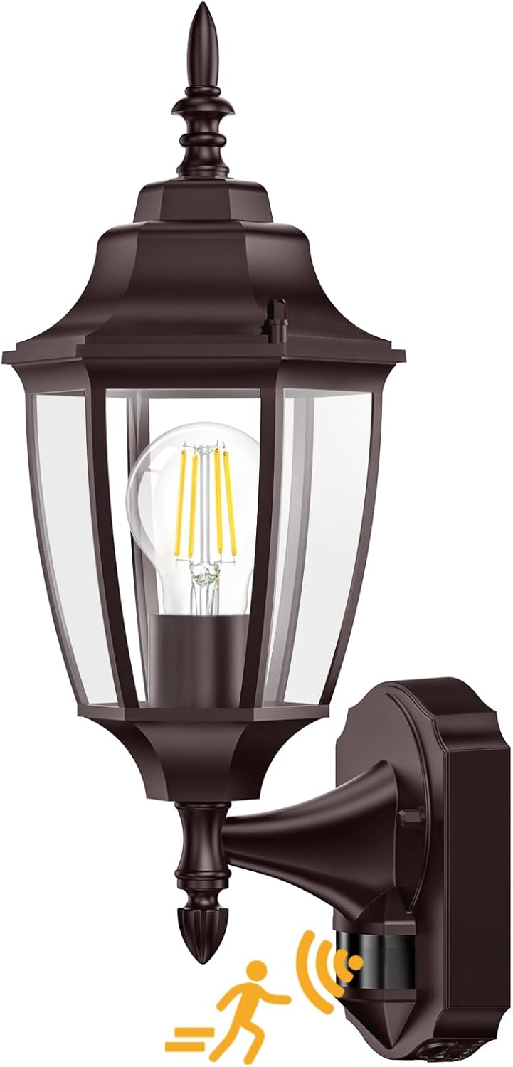 Lamomo Outdoor Wall Sconce, Dusk to Dawn Motion Sensor Bronze Outdoor Light Fixture Wall Mounted, Exterior Aluminum Waterproof Porch Lights for Patio Front Door Garage (1 Pack)