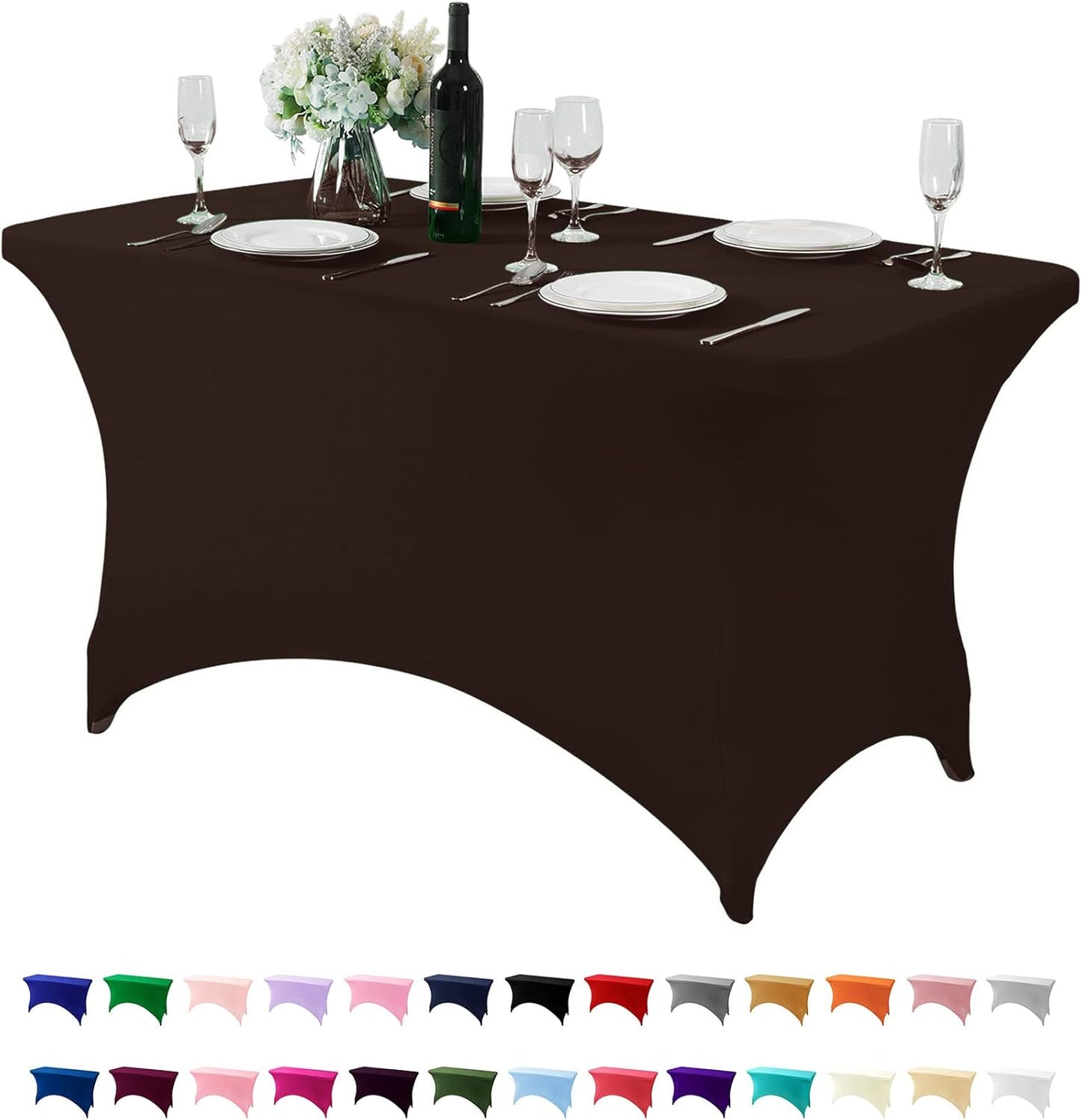 Spandex Table Cover for 4FT or 6ft or 8ft Table Universal Fitted Stretch Tablecloth for Party, Banquet, Wedding and Events-Chocolate