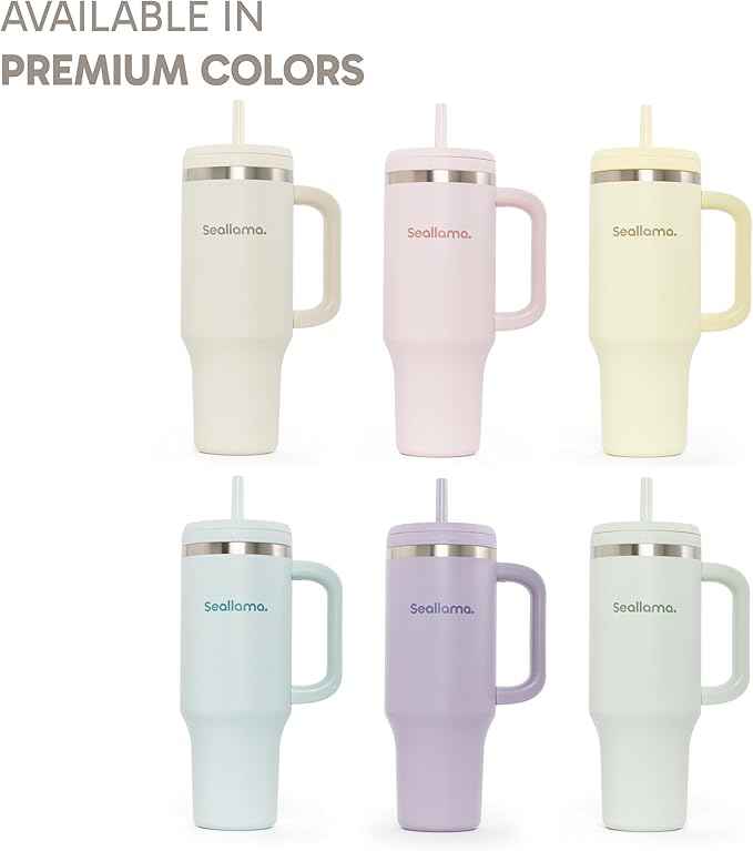 Seallama. Tumbler with Handle and Straw 40 oz | Cup Holder Compatible for Travel | Insulated Stainless Steel Cup | BPA-Free | (Oat Latte)