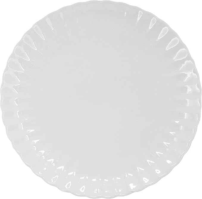 Elama Jane 16 Piece Scalloped Double Bowl Porcelain White Dinnerware Set, Serveware, Tableware, Bowls, Plate Set (Jane)