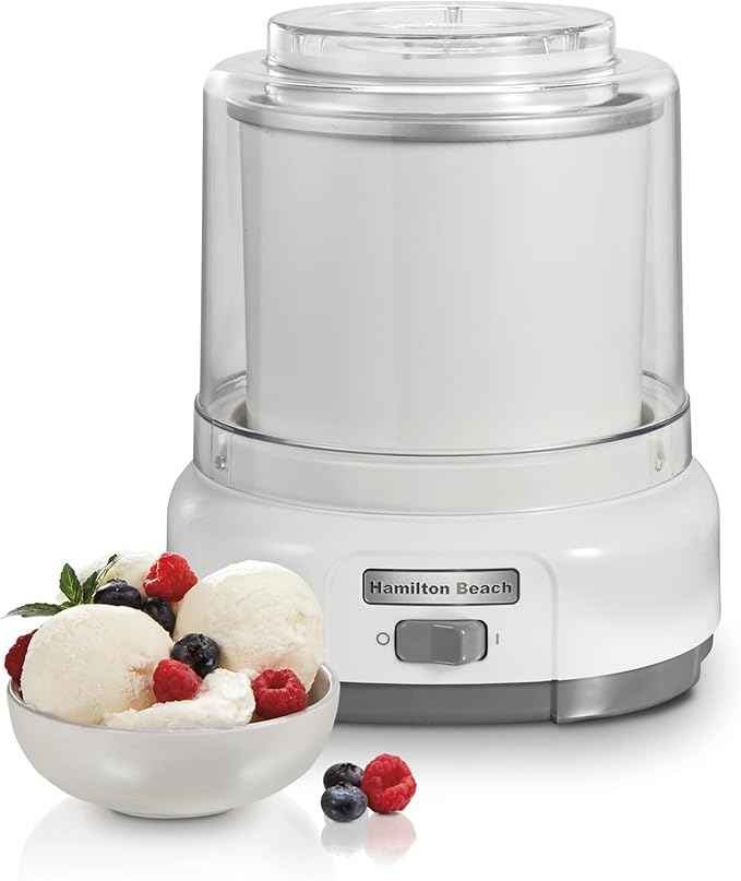 Hamilton Beach Electric Automatic Ice Cream Maker, Frozen Yogurt, Sorbet, Custard, 1.5 quart, White (68880)