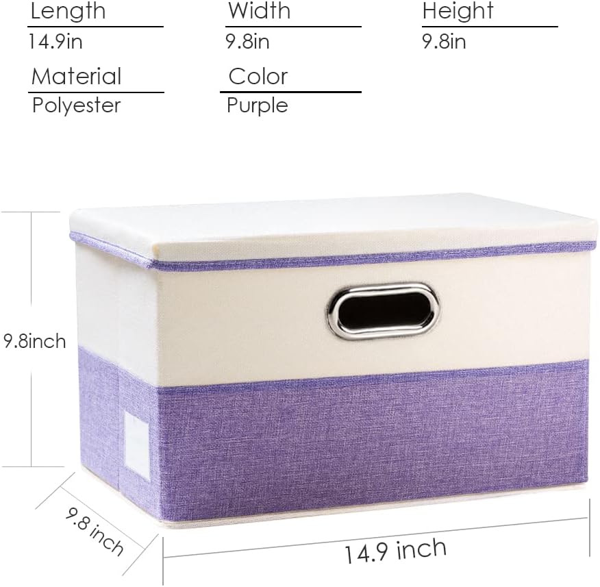 PRANDOM Collapsible Storage Bin with Lid [3-Pack] Fabric Foldable Storage Box Organizer Container Basket Cube with Cover for Home Bedroom Closet Office Nursery Purple&Cream(14.9x9.8x9.8)