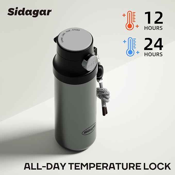 18 oz Insulated Water Bottle, Stainless Steel Travel Mug with Lid, Double Wall Vacuum Sports Water Bottle, BPA Free, Leak-Proof, Fits in Car Cup Holder, Great for Men Kid School, Black