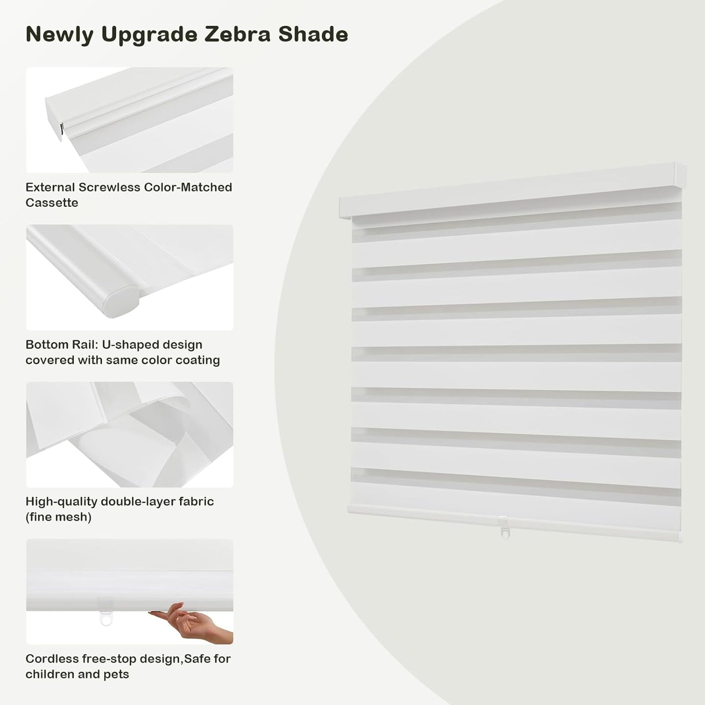 Cordless Zebra Blinds for Windows,Free-Stop Roller Zebra Shades,Light Filtering Blinds for Indoor windows with Upgraded Cassette,Pull Down Privacy Window Shades for Home (35" W x 72" H, White)