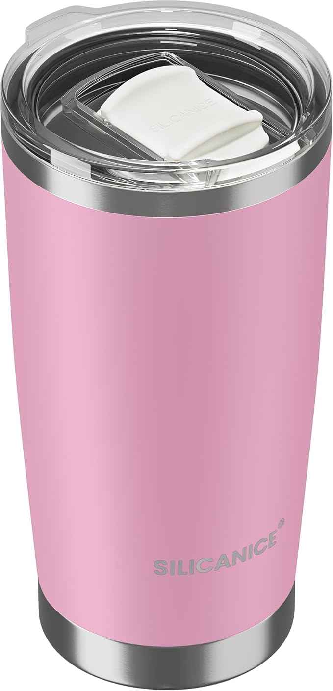 Coffee Tumbler 20 oz, Double Wall Stainless Steel Travel Coffee Mug with Removable Slider Lid, BPA Free, Car Cup Holder Compatible - Gym/Office/Travel/Home - Peony