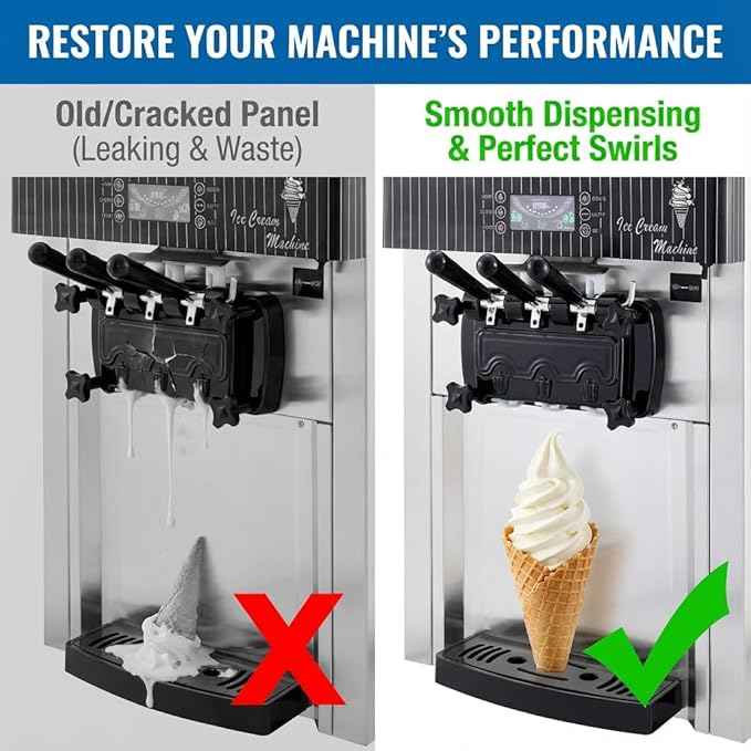 Front Panel Dispenser Discharge Door Compatible with VEVOR YKF Soft Serve Ice Cream Machines - Complete Faceplate Assembly with 3 Handles, Valve Rods & Seals - Commercial Food Grade Parts