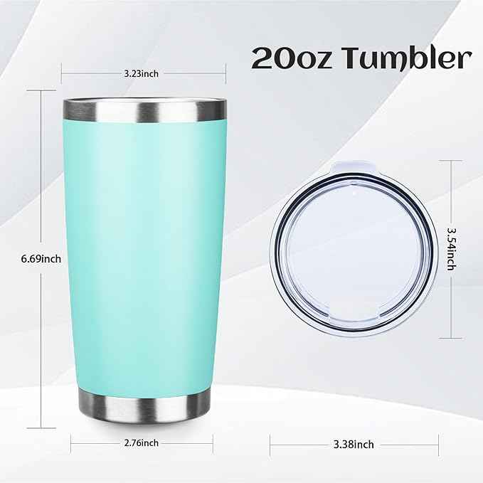 StarSpeed 20oz Tumbler Bulk with Lid, Stainless Steel Insulated Tumblers Double Wall Vacuum Insulated Travel Mug, Powder Coated Coffee Cups for Hot and Cold Drinks(Light Green,1)