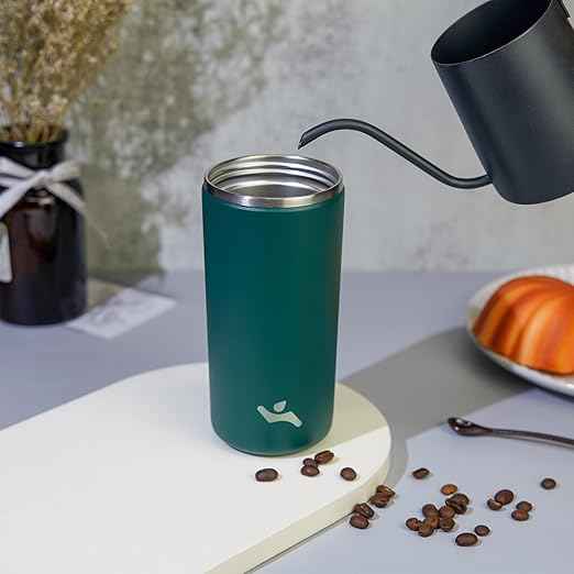 Konokyo Tumbler with Lid, 12 oz Travel Coffee Mug Double Wall Vacuum Stainless Steel Thermal Metal Cup Insulated Water Bottle,Dark Green