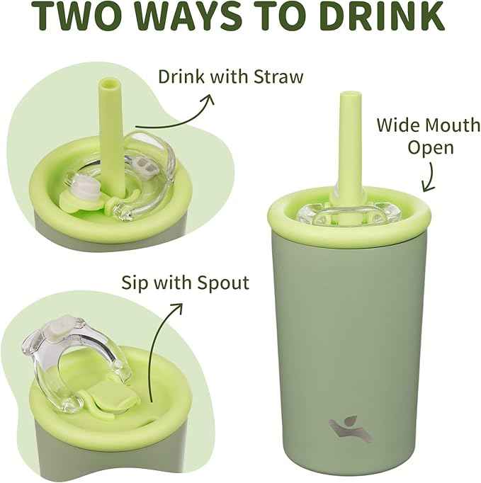 Konokyo 13oz Insulated Tumbler with Lid and Straw, Reusable Iced Coffee Cup with Lid, Travel Coffee Mug, BPA-Free, Leak-Proof and Durable, Bean Paste Green