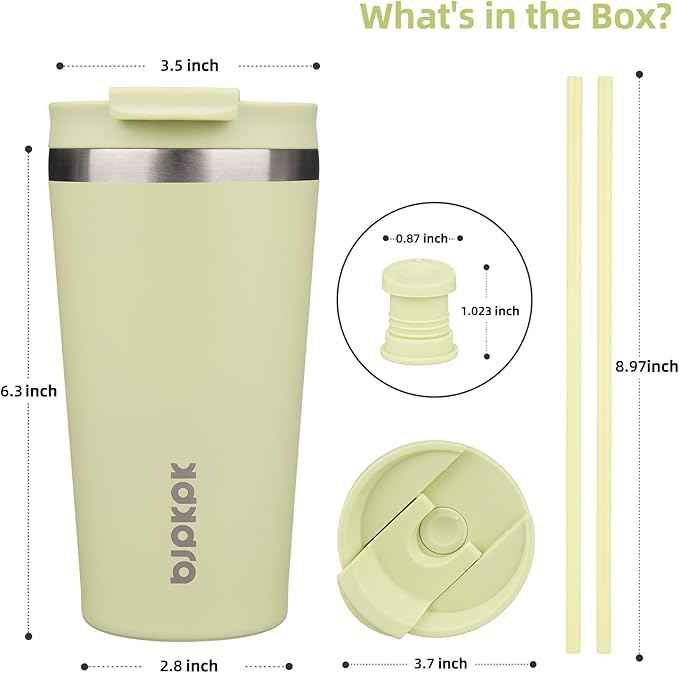 BJPKPK 18oz Insulated Tumbler With lid And Straw Stainless Steel Tumblers Travel Coffee Mug Reusable Thermal Cup,Macaron Green