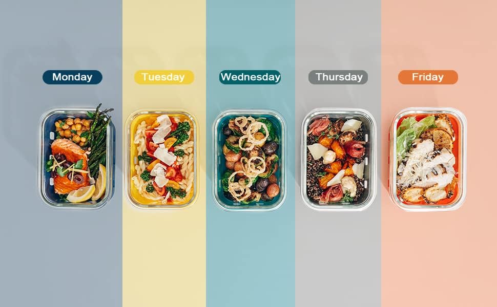 GENICOOK Glass Meal Prep Containers 5-Pack With Glass Lids & Steam Vent, 35 Oz / 4.4 Cups Leakproof Airtight Food Storage Containers, Borosilicate Glass, Microwave And Dishwasher Safe, Bpa-Free