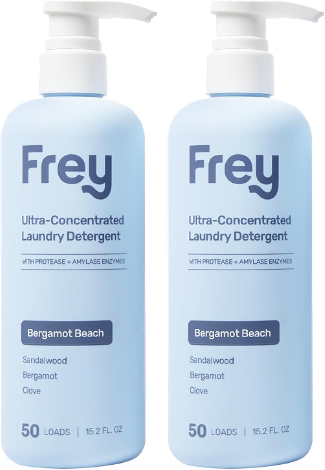 FREY Concentrated Natural Laundry Detergent - 50 Concentrated Loads of Long Lasting High Efficiency Liquid Laundry Detergent - Eco Friendly Blend of Great Smelling Biodegradable Natural Ingredients, Sandalwood/Bergamot/Clove, 2 Pack