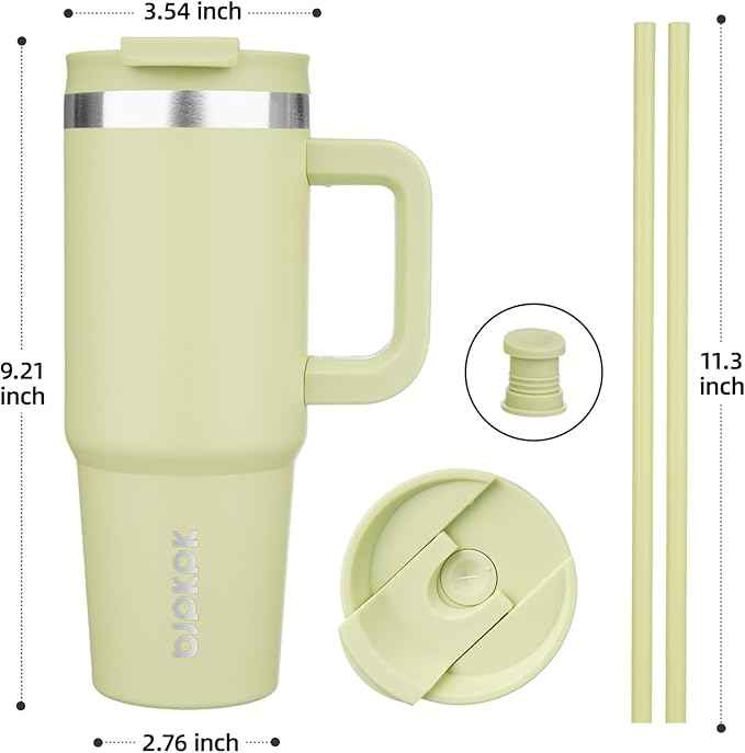 BJPKPK Tumbler With Handle And Straw 30oz Insulated Tumbler Cups With Lid Stainless Steel Travel Coffee Mug,Macaron Green