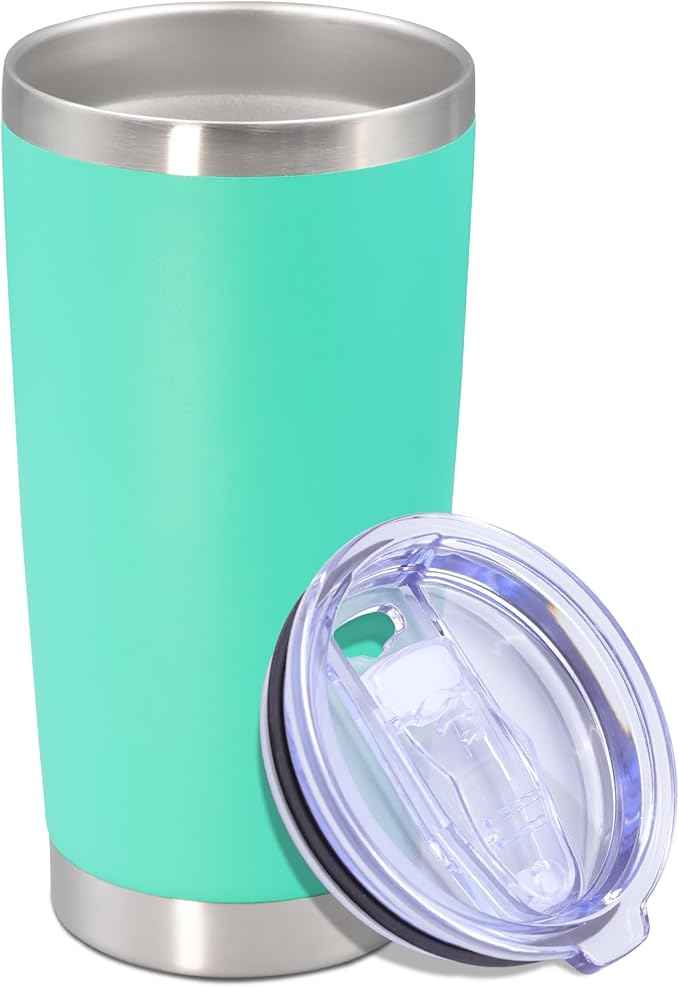 20 oz Tumbler with lid Double Wall Vacuum Insulated Tumblers Stainless Steel Coffee Mug Travel Coffee Tumbler Powder Coated Tumbler Cup Keep Hot&Cold - (Light Blue 1 Pack)