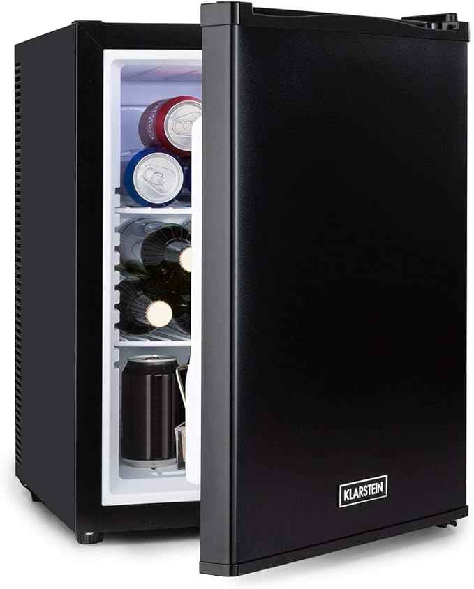 Klarstein Happy Hour – Mini bar, réfrigérateur à boissons, Compression, température de refroidissement : 5-15 °C, classe d'efficacité énergétique A, silencieux : 0 dB, lumière LED, 37 L, Noir