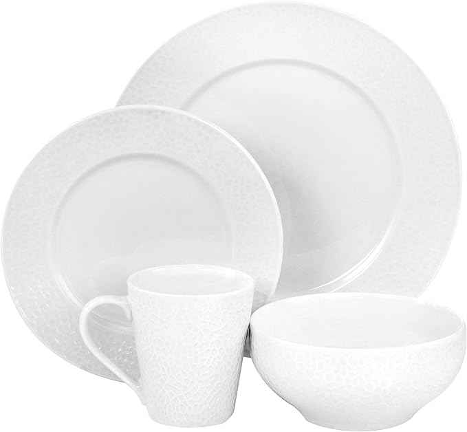 Elama White Porcelain Dish Dinnerware Set, 16 Piece, Jasmine (Elama Glossy)