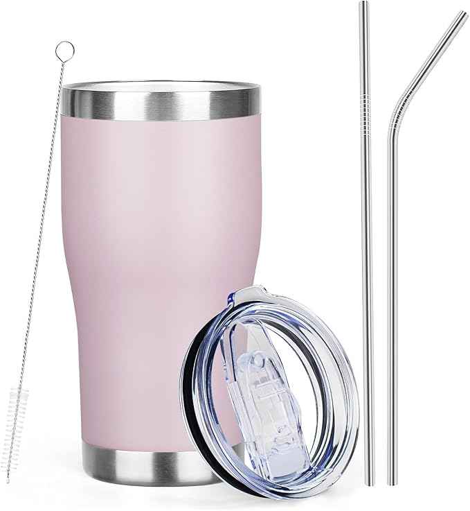 MEZMUT 1 Pack 20oz Insulated Coffee Tumbler with Lid and Straw Double Wall Vacuum Insulated Cup Stainless Steel Travel Mugs Leakproof Powder Coated Tumbler for Indoor Outdoor(Lavender)