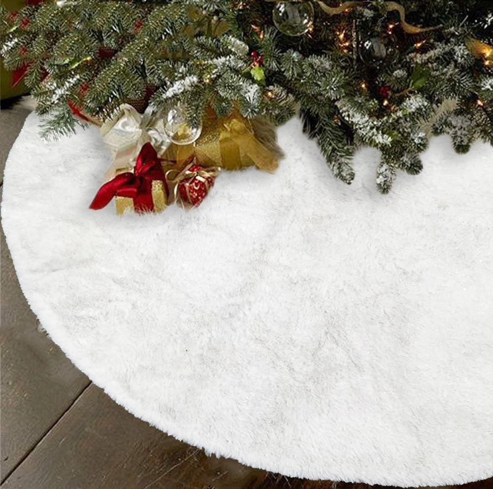 AISENO 36 Inch Christmas Tree Skirt Faux Fur Bright Silk Shiny Decoration for Christmas Tree Plush Merry Christmas Decorations Decor