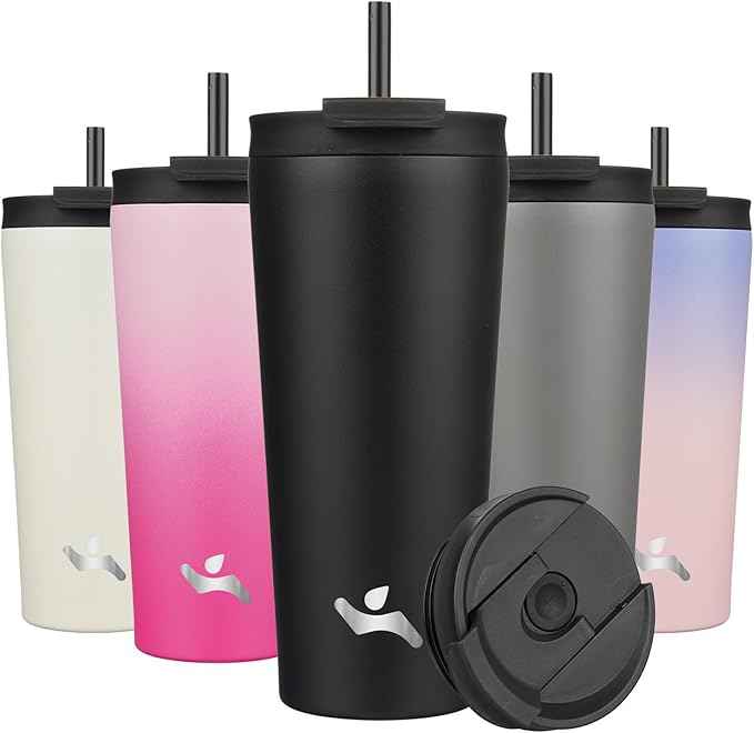 Konokyo 22 OZ Insulated Tumbler with Lid and 2 Straws Stainless Steel Water Bottle Vacuum Travel Mug Coffee Cup,Black