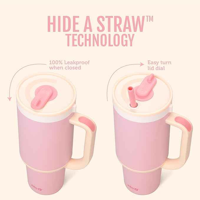 Ello Oasis 24 oz Tumbler with Handle & Retracting Straw | Reusable Insulated Stainless Steel Cup 100% Leakproof, Gifts for Teens Women Men | Keeps cold for 24 Hours, Cup Holder Friendly, Sunrise Glow