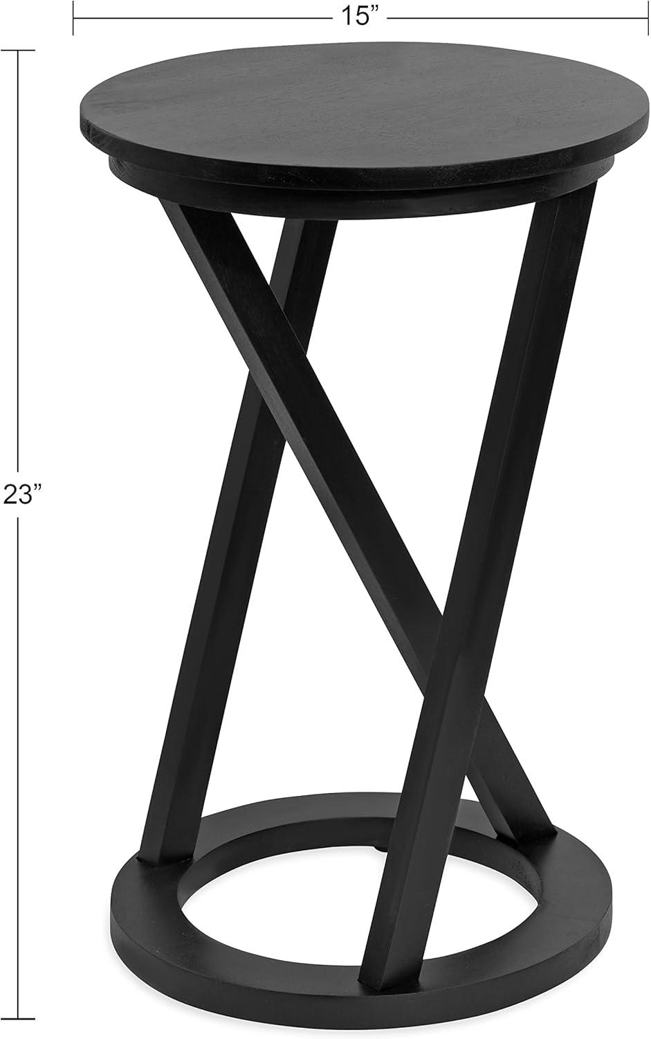 Kate and Laurel Aja Modern Side Table, 15 x 15 x 23, Black, Decorative Modern Geometric Wood Bedroom Nightstand Table with Round Tabletop and Unique Slanted Legs