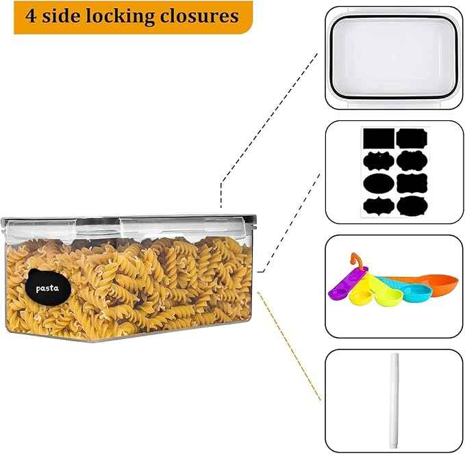 Airtight Food Storage Containers with Lids, BPA-Free Plastic Canisters for Pasta, Spaghetti & Kitchen Pantry Organization 4pcs (3.2L)