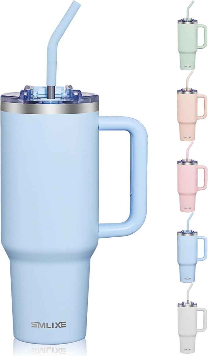 COKTIK 40 oz Tumbler With Handle and Straw, Insulated Tumbler With Leakproof Lids, Stainless Steel|BPA-Free, Cold for 24 H (Silent Sky)