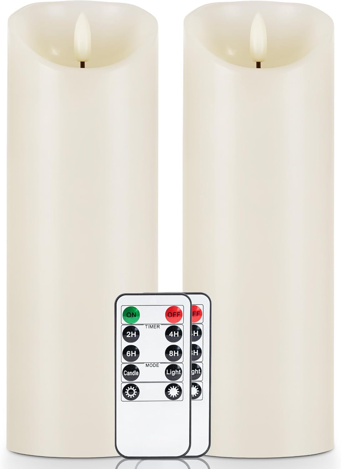 5plots 9" x 3" Flickering Flameless Candles - Battery Operated Wax LED Candles - Amber Yellow Light with Remote and Timers Set of 2, Ivory, for Home Decor, Candle Sconces