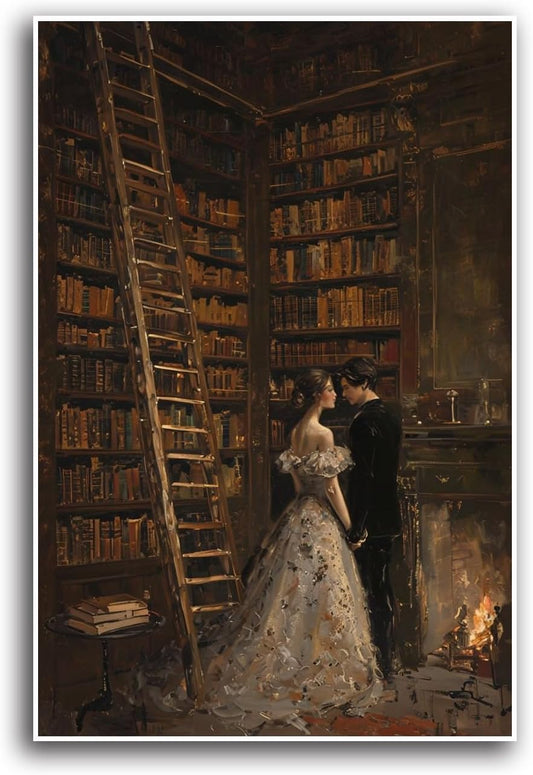 JFHCQJPK Gothic retro library scene decoration melancholy calm art college style wall aesthetic antique style home decoration suitable for bedroom living room32x48in Frameless