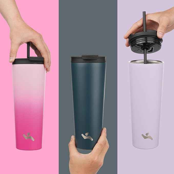 Konokyo 22 OZ Insulated Tumbler with Lid and 2 Straws Stainless Steel Water Bottle Vacuum Travel Mug Coffee Cup,Gray