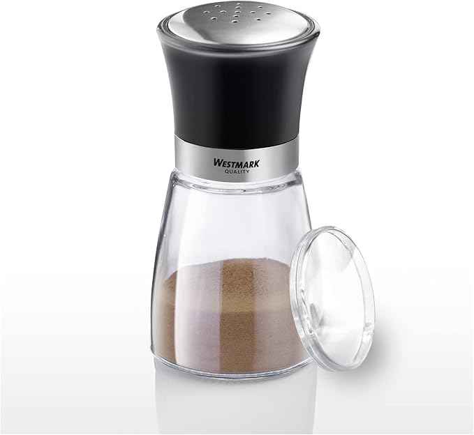 Westmark 63502260 Spice Shaker with Aroma Lid, Fine Hole Pattern, Capacity: 190 ml, Glass/Stainless Steel/Plastic, Blacky, Transparent/Black/Silver