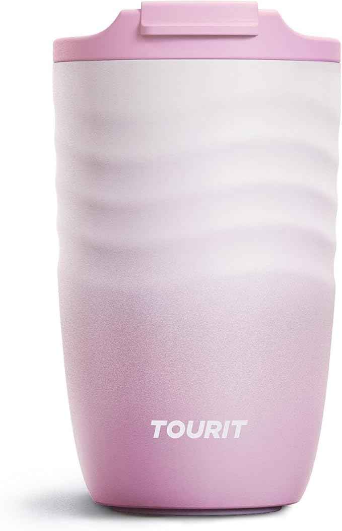 TOURIT 12 oz Travel Coffee Mug, Insulated Stainless Steel Travel Mug with Lid, Leak-Proof Double-Wall Vacuum Tumbler, Reusable Coffee Cup - Pink