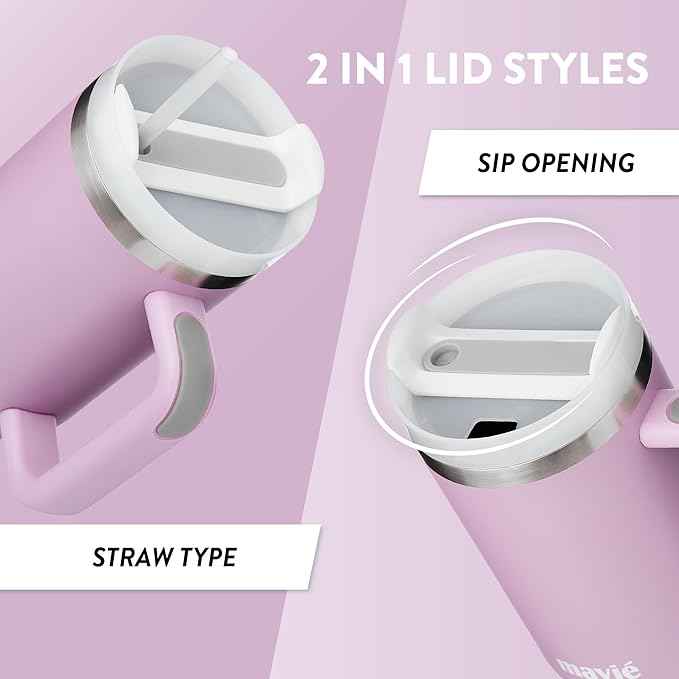 40oz Tumbler With Handle & Straw, Vacuum Insulated Stainless Steel Water Bottle With Leakproof Twist Sip Lid, Rubber Base, Dishwasher Safe, Cup Holder Friendly Travel Coffee Mug (Lilac)
