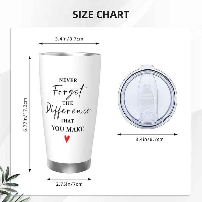 Thank You Gifts Tumbler with Lid and Straw, Stainless Steel Vacuum Insulated Coffee Cup Double Wall Travel Mug,Never Forget The Difference You Make Tumbler 20oz