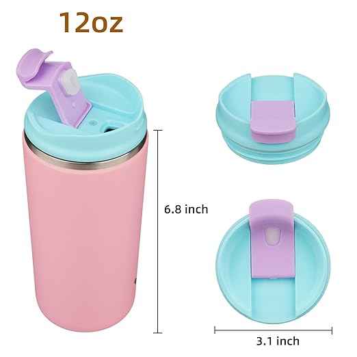 Konokyo Tumbler with Lid, 12 oz Travel Coffee Mug Double Wall Vacuum Stainless Steel Thermal Metal Cup Insulated Water Bottle,Pink