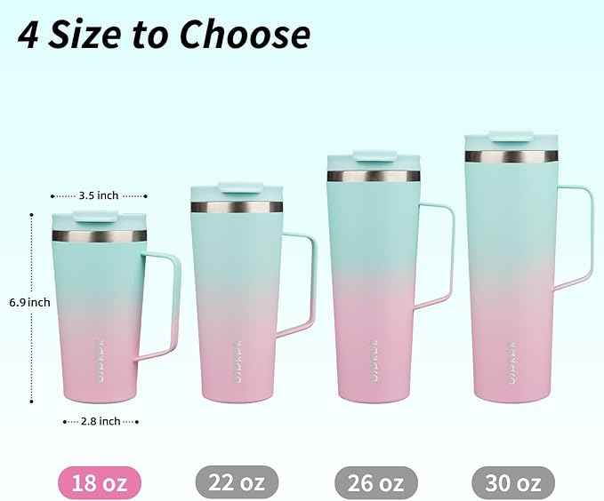 BJPKPK Insulated Tumbler with Handle, 18oz Insulated Tumblers with Lid and Straw, Stainless Steel Metal Water Bottles, Coffee Travel Mugs, Cups, Marshmallow