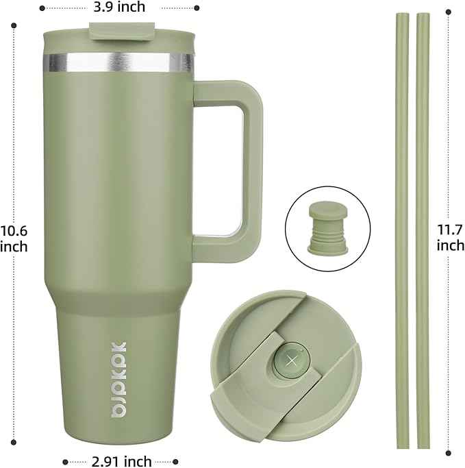 BJPKPK 40 oz Insulated Tumbler With Lid And Straw Stainless Steel Tumblers Cup With Handle For Women And Men,Sage