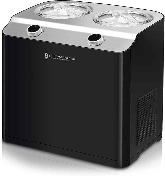 Homtone 2 Flavor Ice Cream Maker,Automatic Compressor Ice Cream Maker Machine with 2 Bowls,2.6QT (2 x 1.3qt) Largest Capacity & Fastest Freezing Ice Cream Machine, 3 Modes, Keep Cool Function