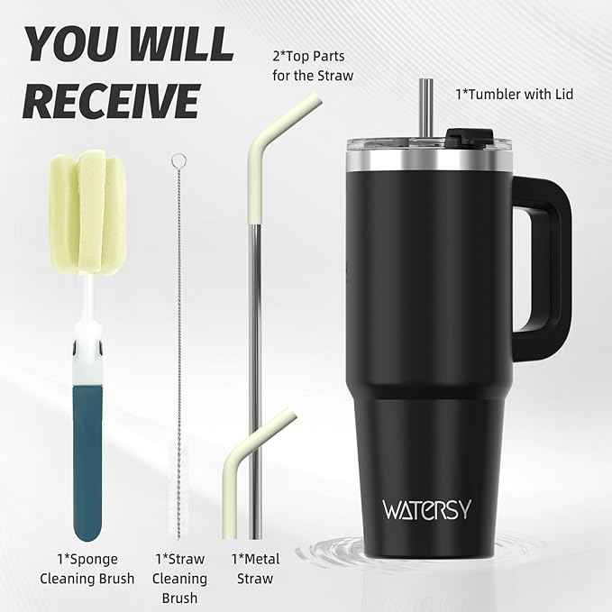 30 oz Tumbler with Handle,Tumbler with Lid and Straw,Double Wall Insulated Cup Stainless Steel Travel Mug(Cold for 34 Hours),Water Bottle for Iced Tea,Coffee,Cold Beverages(Black)