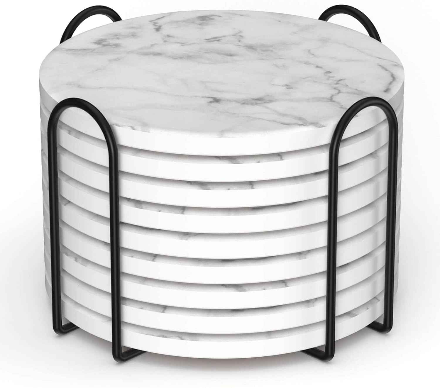 Billbotk 9 Pieces Ceramic Coasters for Drinks with Holder, Absorbent Drink Coasters for Coffee Table, Marble Style Coasters Wooden Table, Suitable for Kinds of Cups, 4 Inches