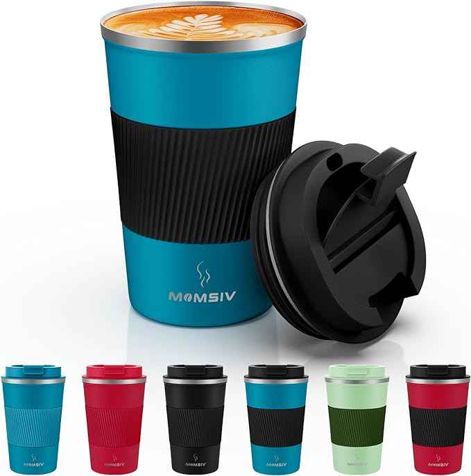 MOMSIV 12oz Travel Mug, Insulated Coffee Cup with Leakproof Lid, Vacuum Stainless Steel Double Walled Reusable Tumbler for Hot and Cold Water Coffee and Tea In Travel and Car
