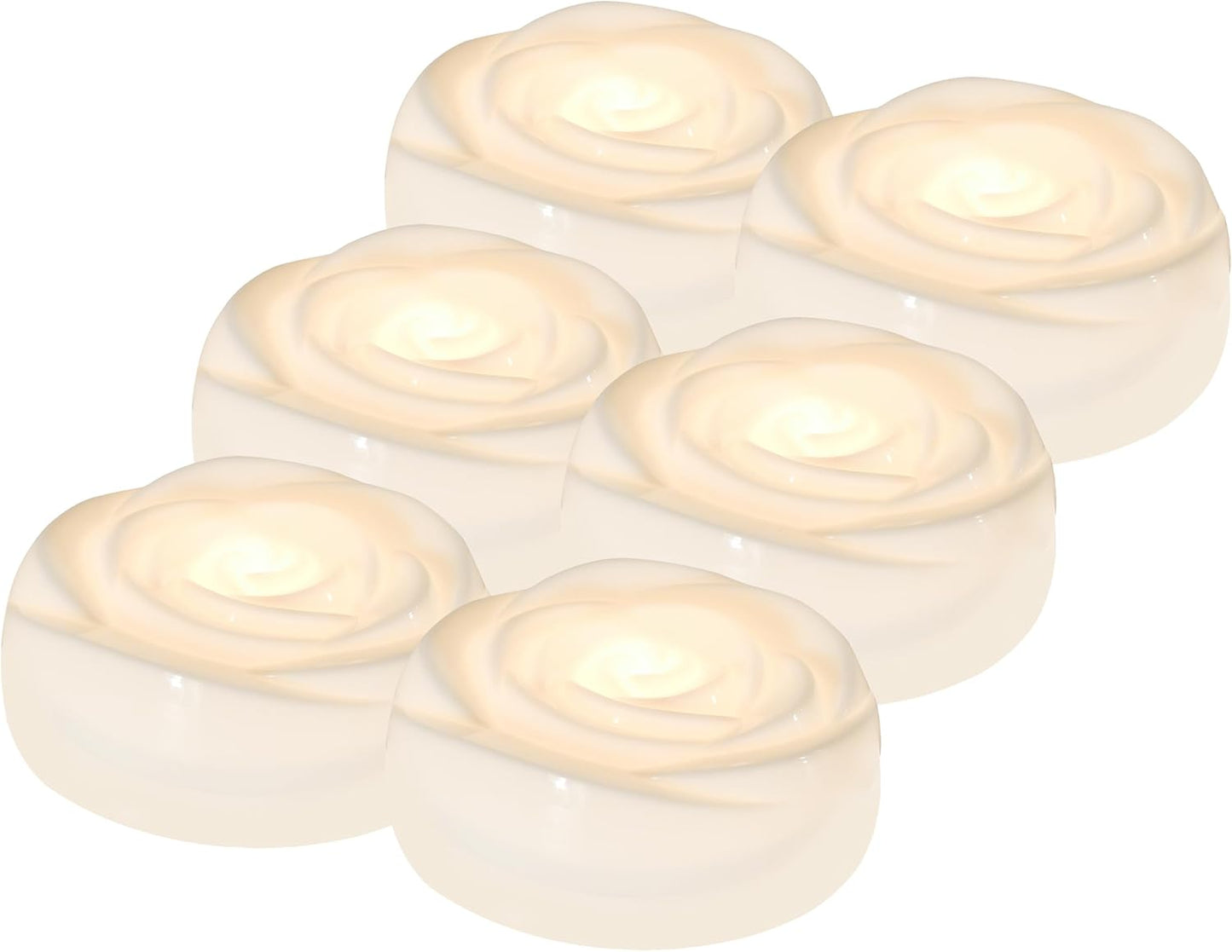 Aignis 6pcs Flameless LED Floating Candles, White Rose Plastic Tealights Battery Operated, 120+ Hours Glow Time, Cozy Light for Romantic Pool/Bathtub/Hot Bath/Wedding Centerpiece Decor(D2.83*H1.42)
