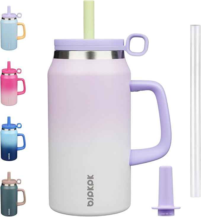 BJPKPK 50oz Insulated Tumbler with Handle Stainless Steel Travel Coffee Mug With Lid Reusable Large Water Bottle with Straw,Purple Pearl