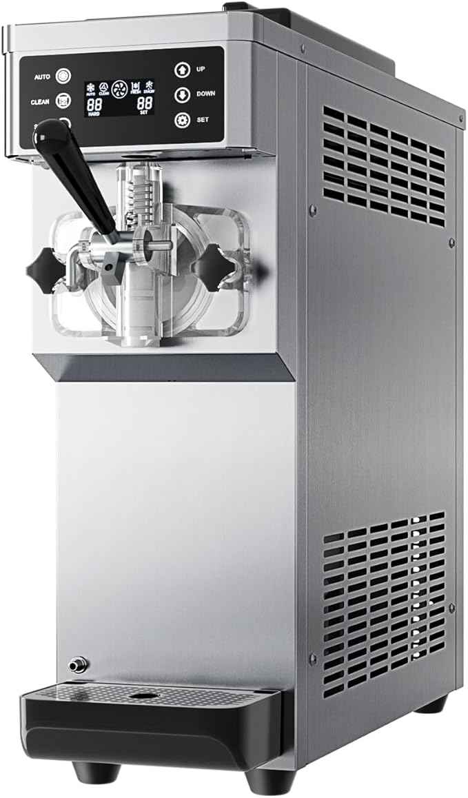 Commercial Ice Cream Maker Machine 1200W Single Flavor Soft Serve Ice Cream Machine 3.2 to 4.2 Gal/H 110V Ice Cream Machine with Pre-Cooling, Auto Clean, 6L Hopper for Restaurant Snack Bar