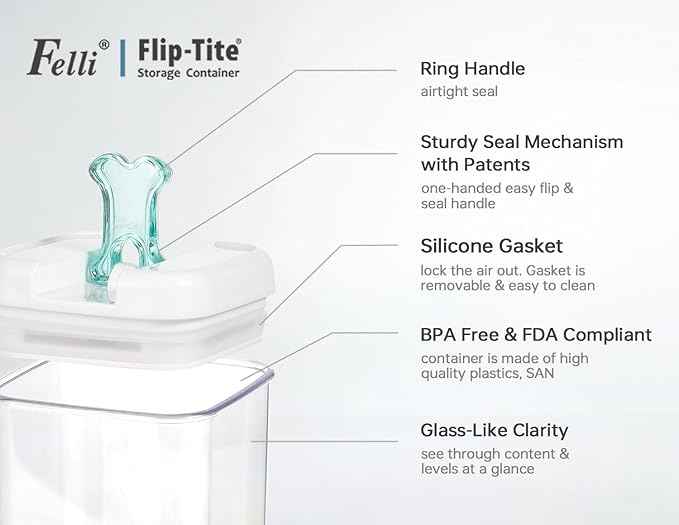 Felli Flip Tite Pet Food Container with Airtight Lids, BPA FREE Acrylic Canister with Paw Bone Fish Flip Top Handles for Cat Dog Kibble Treats Storage, Keep Fresh (Pet Collection Nest-L3pk)