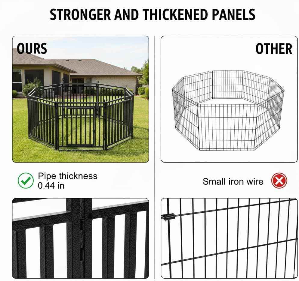 Dog Playpen 47 Inch Height 16 Panels Dog Fence Outdoor Indoor Metal Dog Pen for Large/Medium/Small Dogs for Yard Camping and RV | Black-Silver