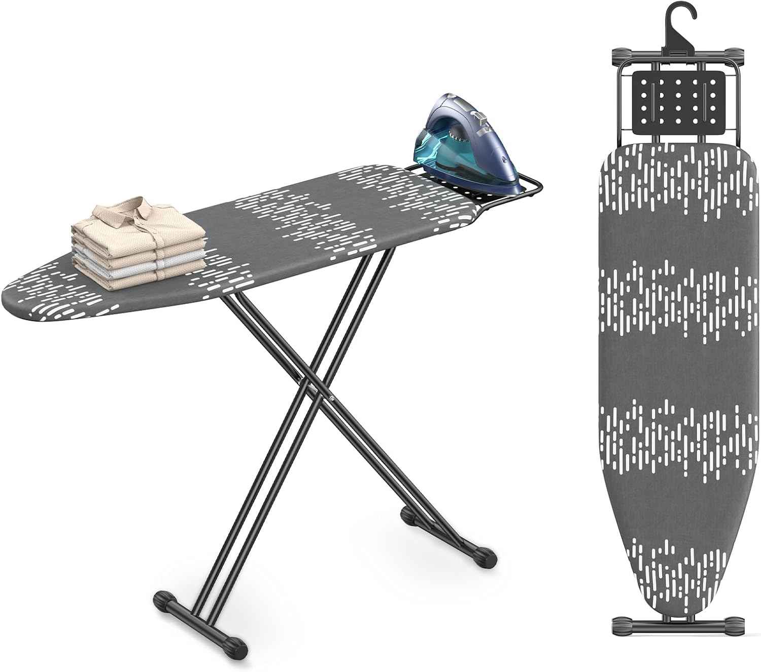 Ironing Board Full Size 54"x13" - Adjustable Height Foldable Iron Board with Iron Rest, Heat-Resistant Cover & Ultra Thick Padding - Heavy-Duty Sturdy Design, Space-Saving Ironing Table (Grey)